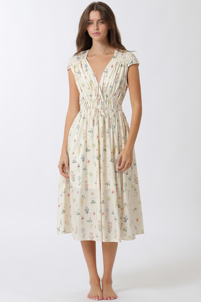 SEEVELESS TIE FRONT CHEST ELASTIC MIDI DRESS