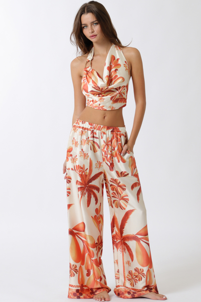 HALTER TIE BACK TOP LONG PANTS SET