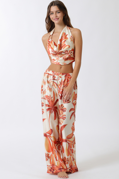HALTER TIE BACK TOP LONG PANTS SET