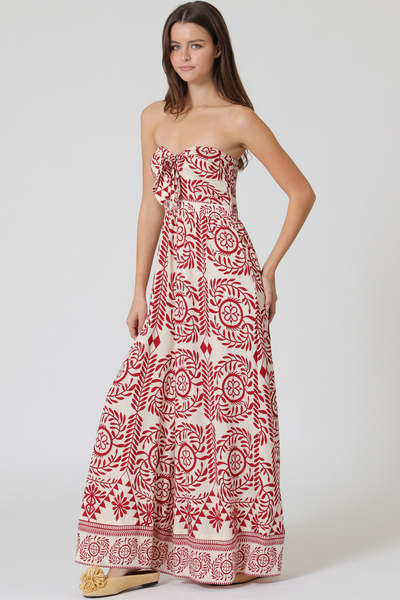 TUBE ELASTIC BACK WAISTED BORDER PRINTED JUMPSUIT