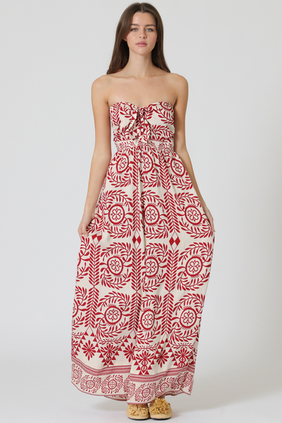 TUBE ELASTIC BACK WAISTED BORDER PRINTED JUMPSUIT