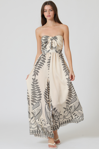 TUBE ELASTIC BACK WAISTED BORDER PRINTED JUMPSUIT