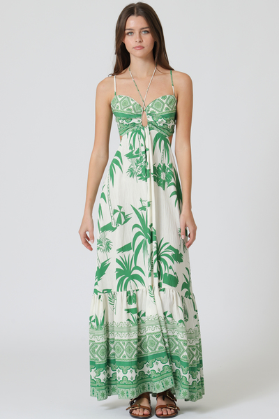 THIN ADJUSTABLE STRAP ELASTIC BACK MAXI DRESS