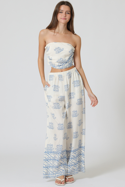 TUBE ELASTIC SMOCKED TOP & ELASTIC LONG PANTS SET