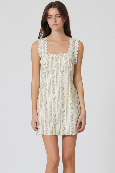 SQUARE LACE TRIM NECK DETAILING MINI DRESS