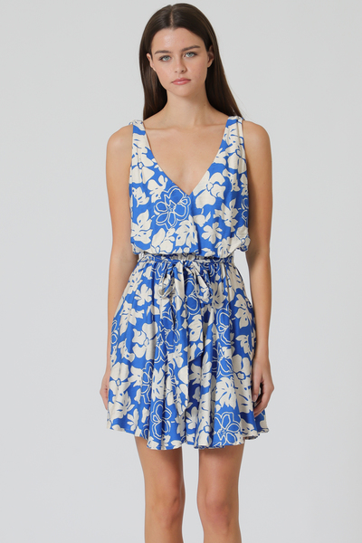 SLEEVELESS V-NECK ELASTIC BELTED MINI DRESS