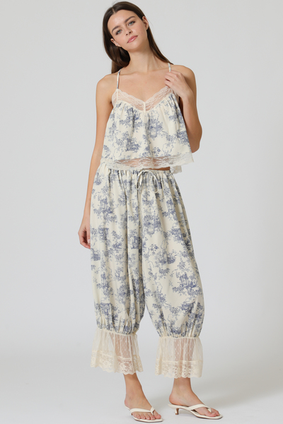 LACE TRIM NECK CAMI TOP ELASTIC WAISTED PANTS SET