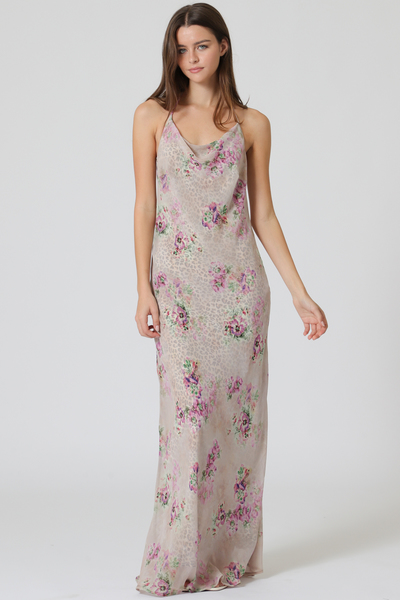 FLOWER PRINT W/ ANIMAL LINING MAXI DRESS
