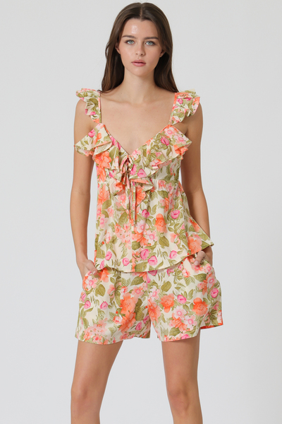 RUFFLE NECK TOP W/ SHORTS SET