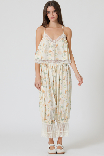 LACE TRIM NECK CAMI TOP & ELASTIC WAISTED PANTS SET