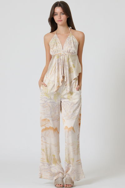 HALTER TOP AND ELASTIC WAISTED LONG PANTS SET