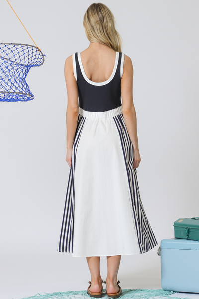 MARINA STRIPE CONTRAST POPLIN& RIB MIX 2FER MIDI DRESS