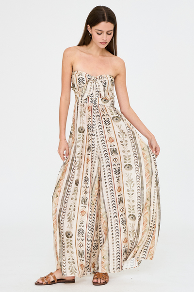 STRAPLESS FRONT TIE WIDE LEG JUMPSUIT