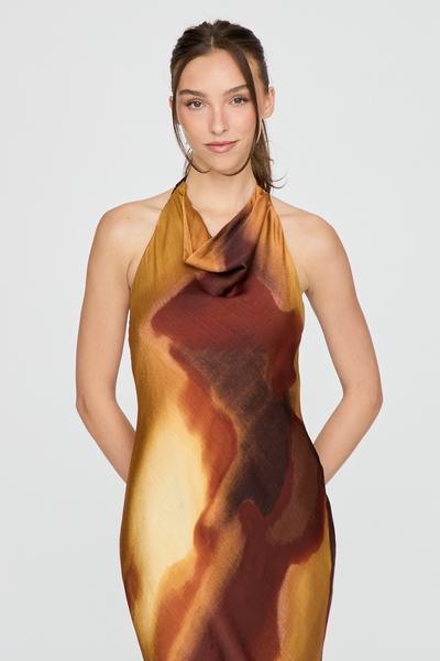 HIGH NECK HALTER PRINT MAXI DRESS