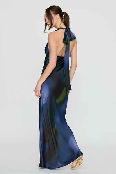 HIGH NECK HALTER PRINT MAXI DRESS