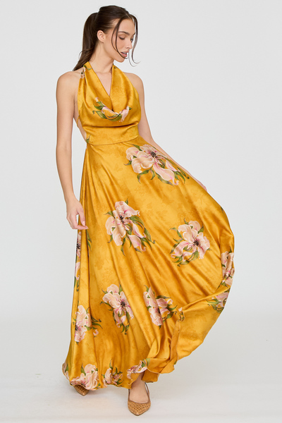 FLORAL HALTER NECK OPEN BACK MAXI DRESS