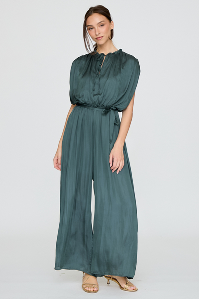 Ruffle NECK SLEEVELESS WIDE LEG JUMPSUIT