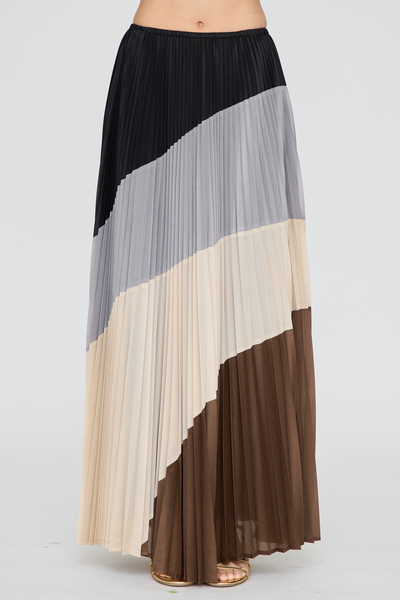 COLOR BLOCK PLEATED MAXI SKIRT