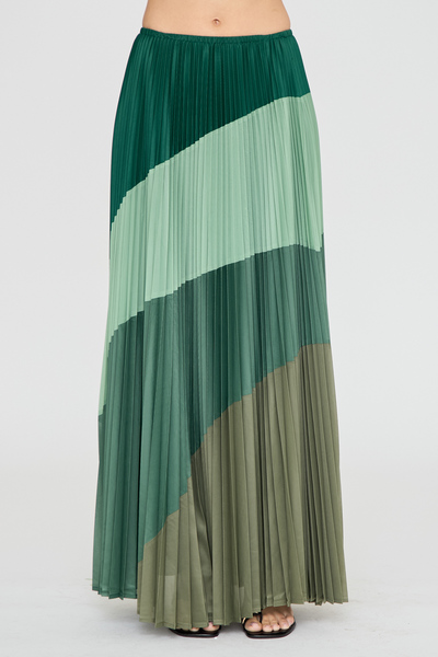 COLOR BLOCK PLEATED MAXI SKIRT