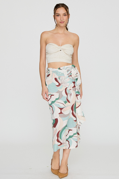 ABSTRACT PRINT WRAP MIDI SKIRT