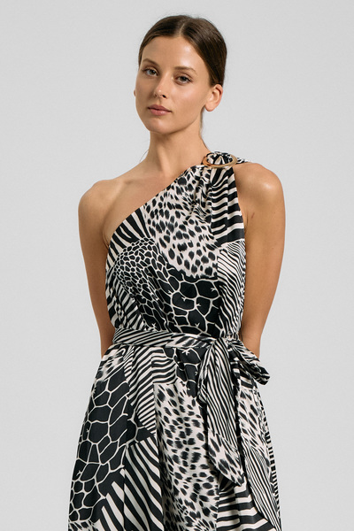 ONE SHOULDER GOLD RING ANIMAL PRINT MAXI DRESS