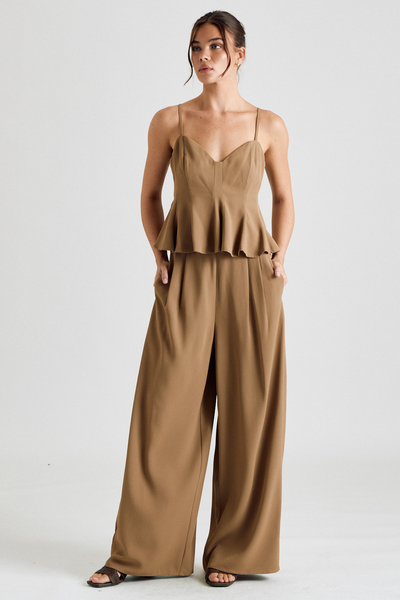 [NEW COLOR] SWEETHEART PEPLUM TOP & WIDE-LEG PANTS SET